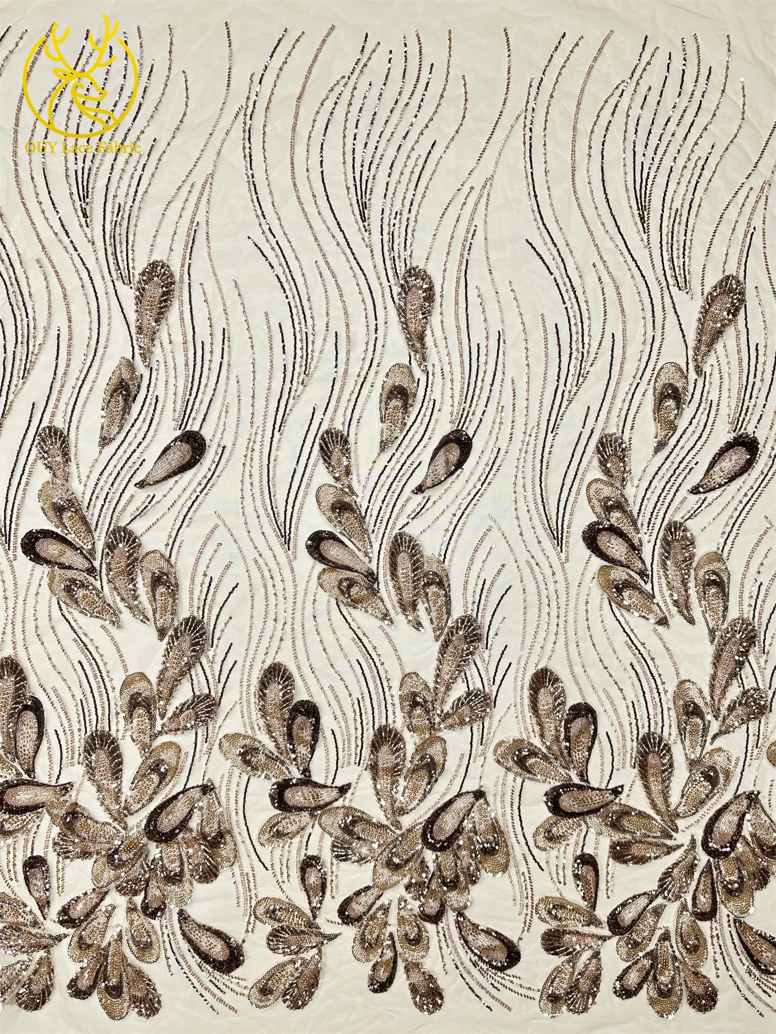 3D Luxus Afrikanischer bestickter Perlen-Mesh-Spitzenstoff, 5 Yards, französischer Tüll-Pailletten-Spitzenstoff für nigerianische Hochzeitskleider zum Nähen – Detail 7