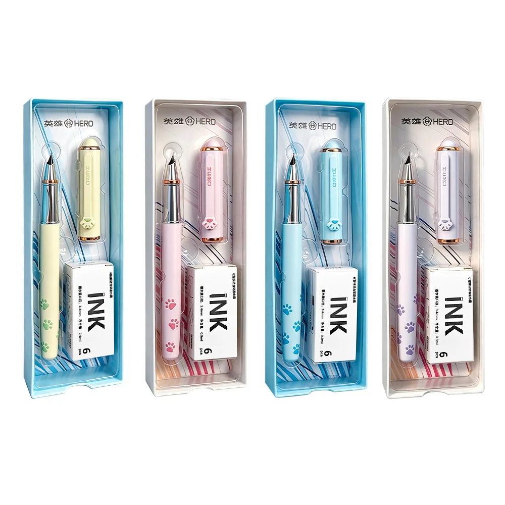

HERO Cute Cat Claw Fountain Pen Hero P360 Magnetic Cap Smooth Writing Kids Posture Correcting School Stationery Gift