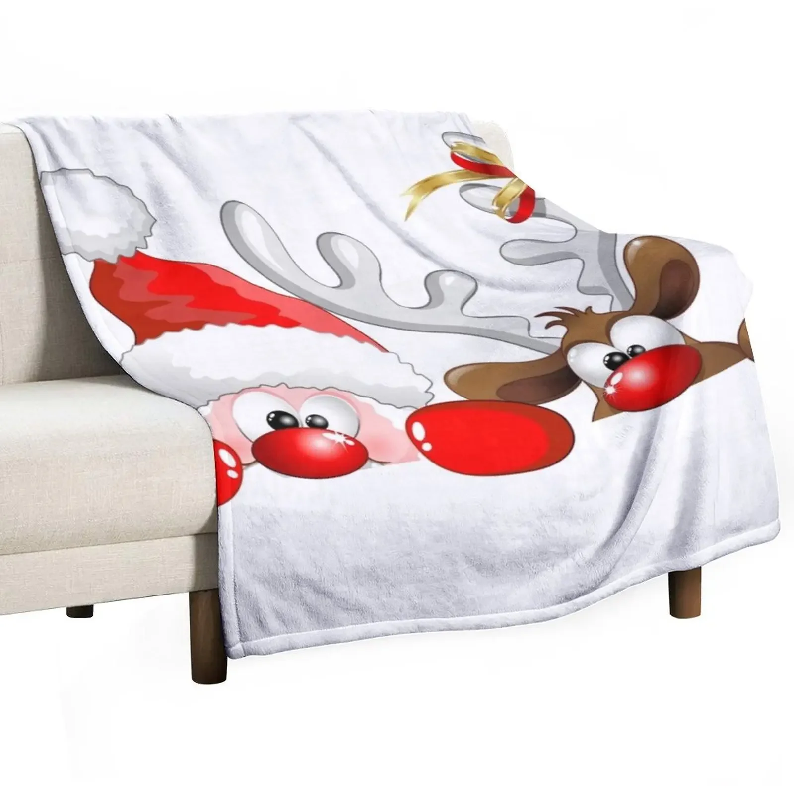 

Christmas Funny Santa and Reindeer Peeking Humorous Cartoon Characters Throw Blanket Thins Multi-Purpose Heavy Blankets