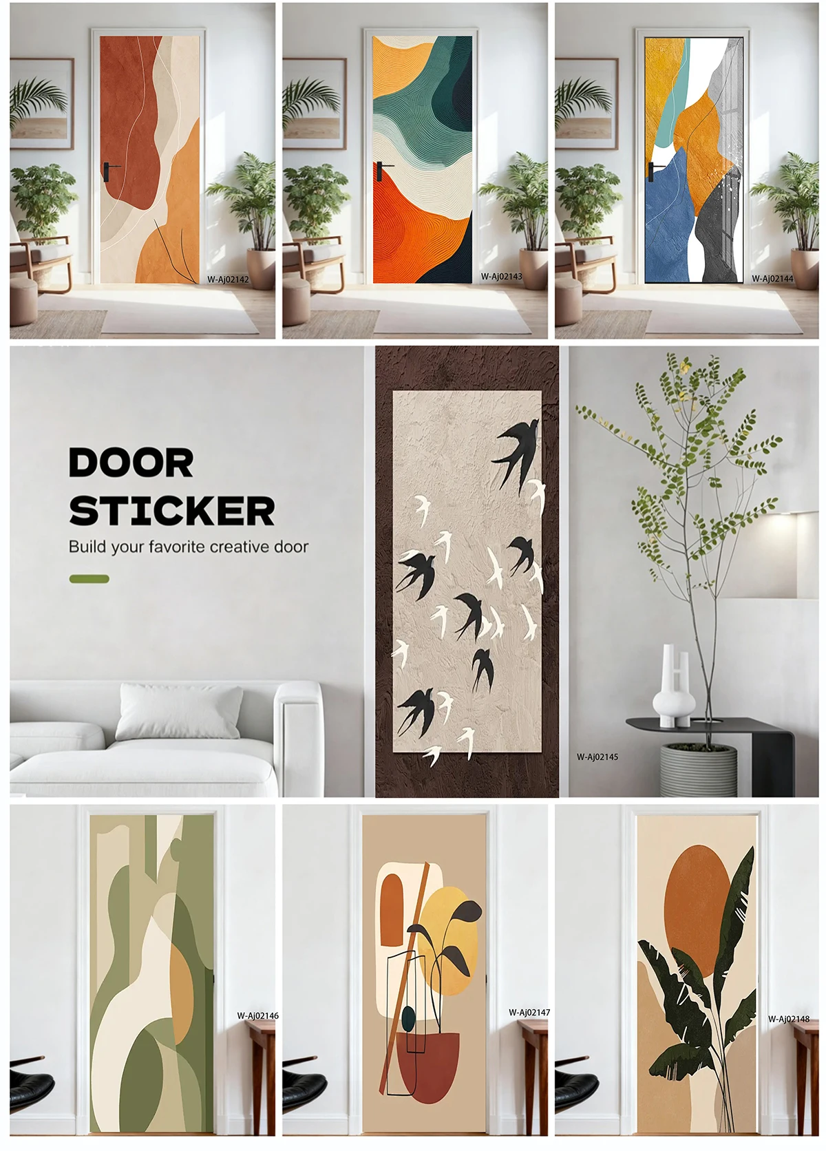 Nordic Minimalist Abstract Door Decal Self Adhesive Removable Waterproof Door Sticker Modern Art Door Cover Home Wall Decor view 2