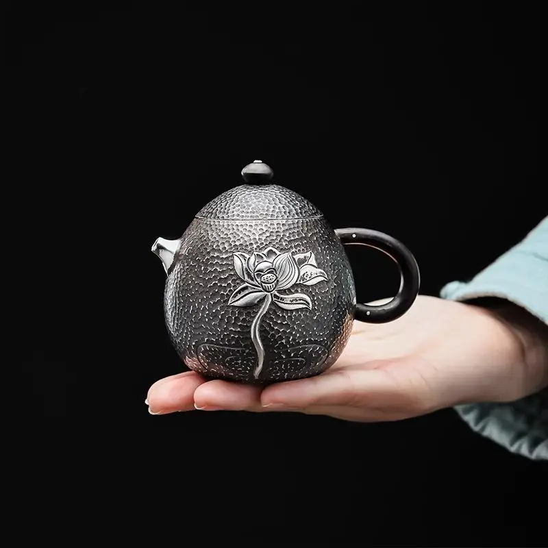 Silver Pot 999 Sterling Silver Tea Pot Pure Handmade Dragon Egg Vintage Lotus Chinese Tea Set Sterling Silver Small Tea Pot