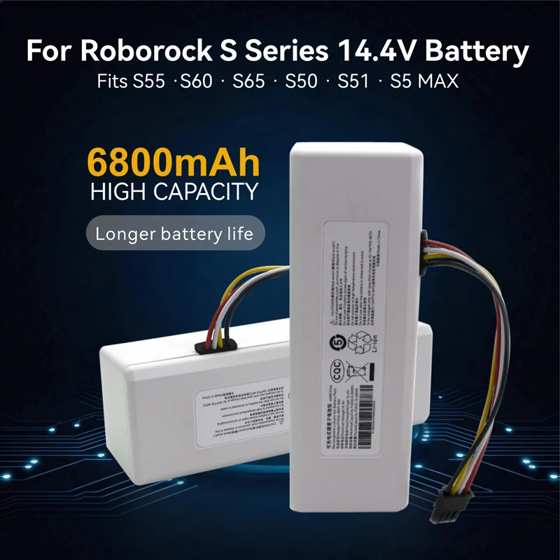 

6800mAh 14.4V Replacement Battery for Roborock S55 S60 S65 S50 S51 S5 MAX Robot Vacuum Cleaner， Longer Running Time