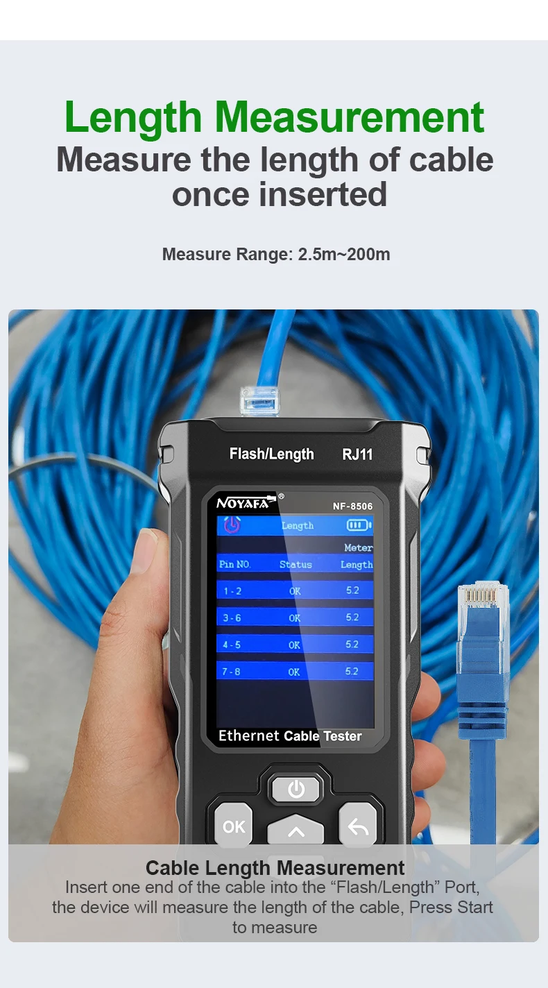 NOYAFA NF 8506 Multifunktions-Ethernet-Kabeltester IP-Scan Ping Poe Test Draht Kontinuitätstest RJ45 RJ11 Netzwerkkabel-Tracker – Detail 7