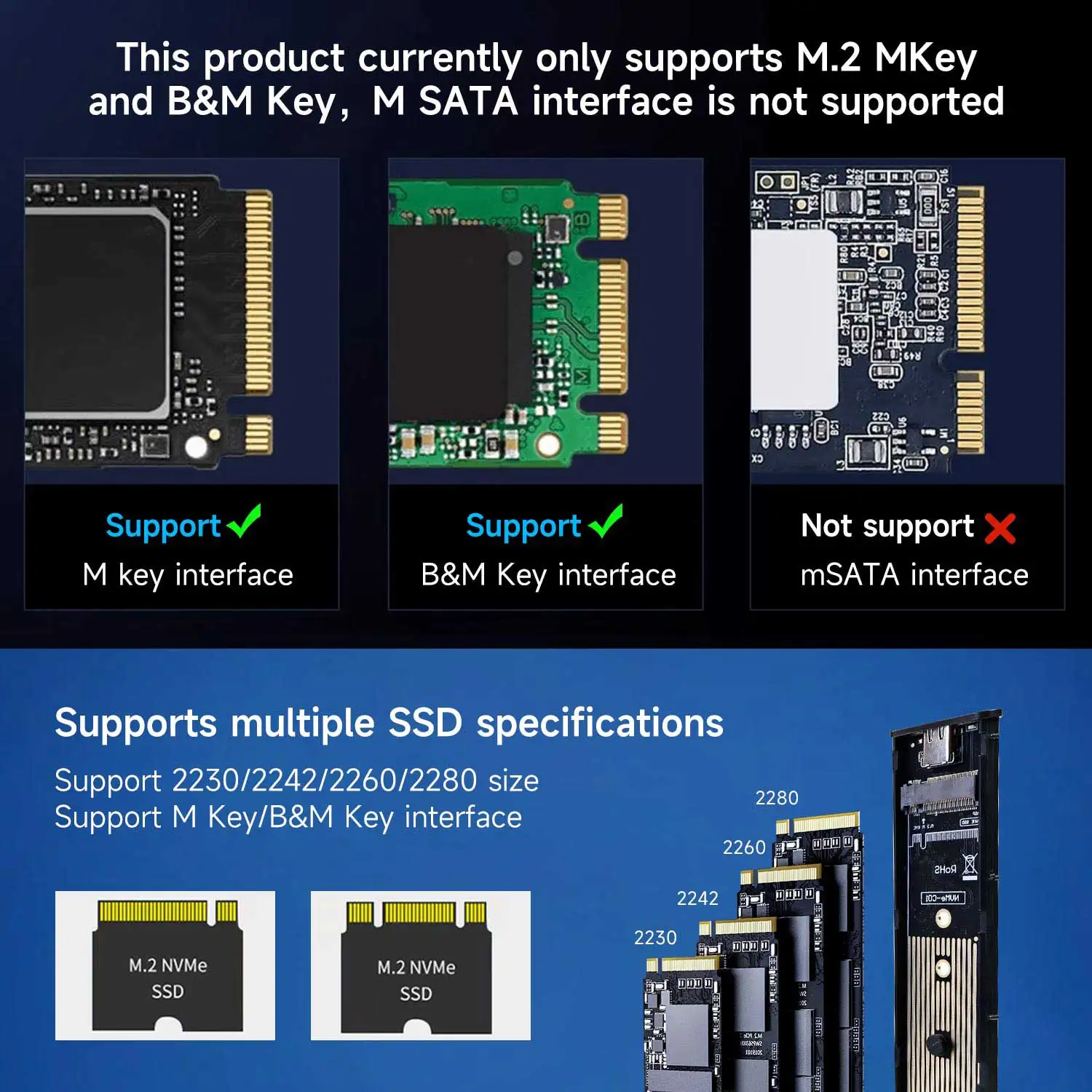 10Gbps M.2 SSD Enclosure Case With USB 3.1 Supports M Key/B&M Key Port NVMe Protocol PCle3.0 and PCle4.0 for Jetson Orin Flash