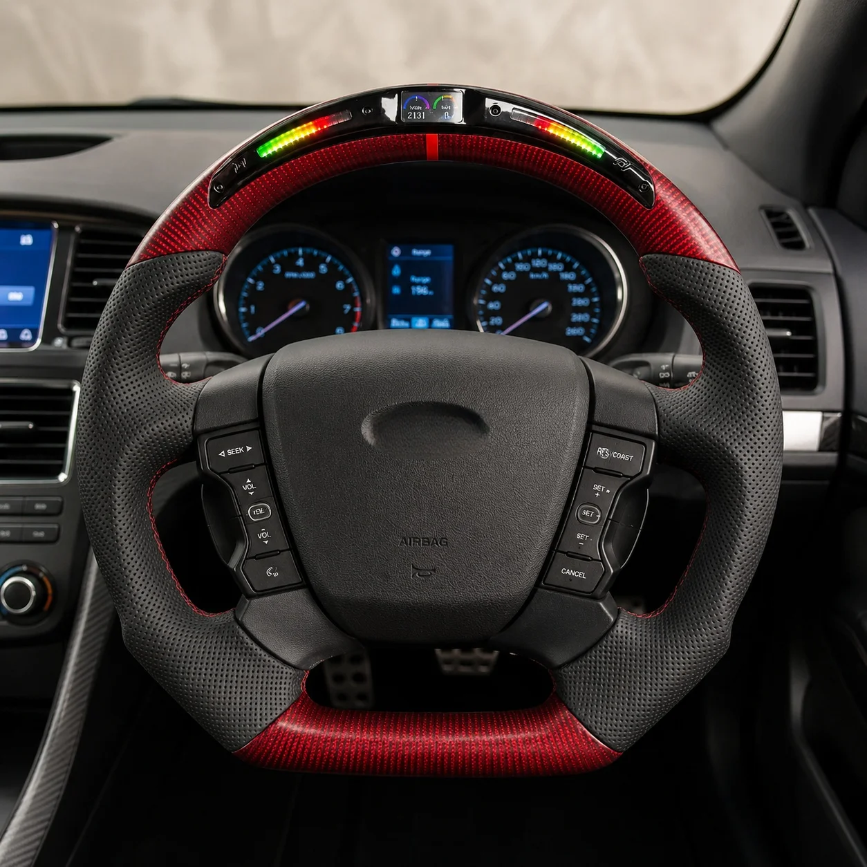 LED Red Carbon Fiber Perforated Leather Steering Wheel For Ford Falcon FG XR XR6 XR8 2008-2014 Custom
