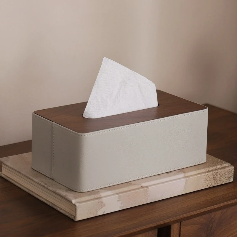 

New Chinese Style Walnut Tissue Box, Solid Wood with Leather Accent for Living Room & Dining Table
