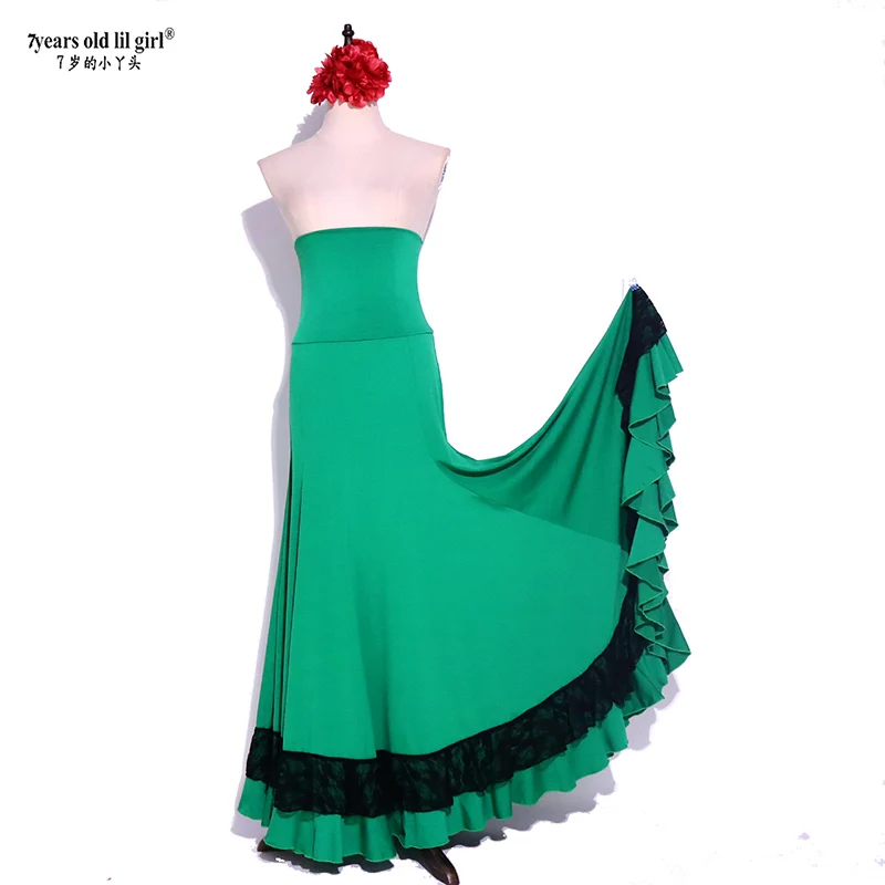 Spanish Dance Dress Flamenco Practice Skirt Wear Women BU27