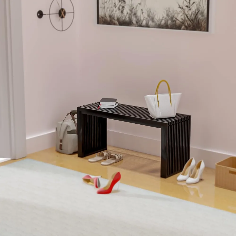 Bamboo Dining Bench, 35 inch Farmhouse Decor Indoor Kitchen Table Bench, Entryway Shoe Rack , Outdoor Bench