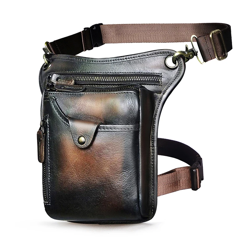 Genuine Real Leather Men Design Casual Messenger Crossbody Sling Bag Fashion Waist Belt Pack Leg Drop Bag Phone Pouch 211-5