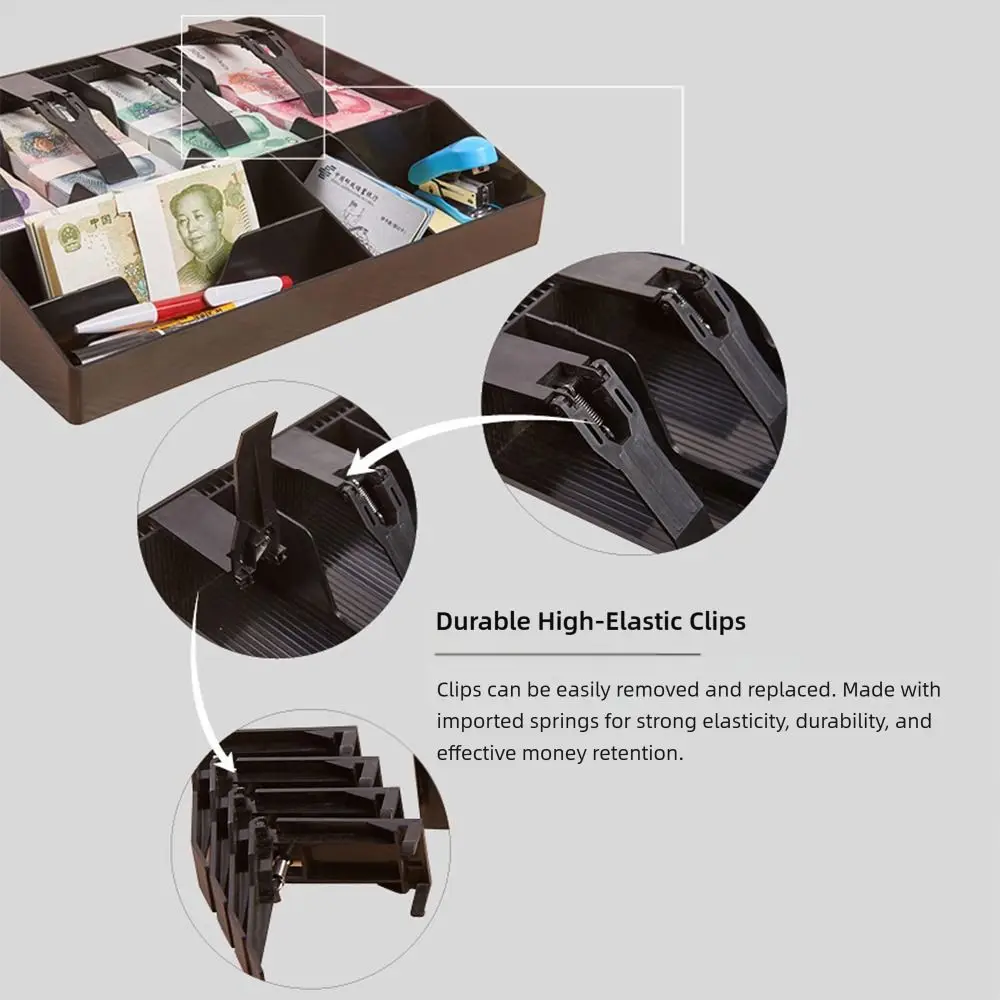 Multi-grids Cashier Box Multifunctional Plastic Clip Drawer Cash Tray Compartments for Money Storage Black Drawer Insert Tray