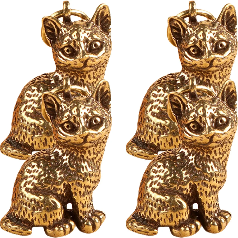 

4Pcs Brass Cat Hanging Charms DIY Pendants Keychain Decor Lovely Kitten Craft Accessories Cat Charms for Jewelry Making