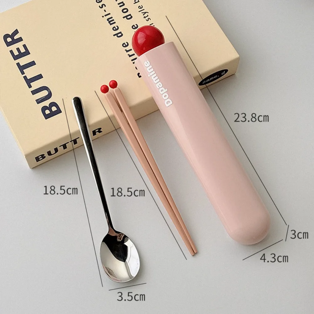 

Creative Dopamine Style Cutlery Set with Storage Box Stainless Steel Storage Box Colorful Chopstick Spoon Student Supplies