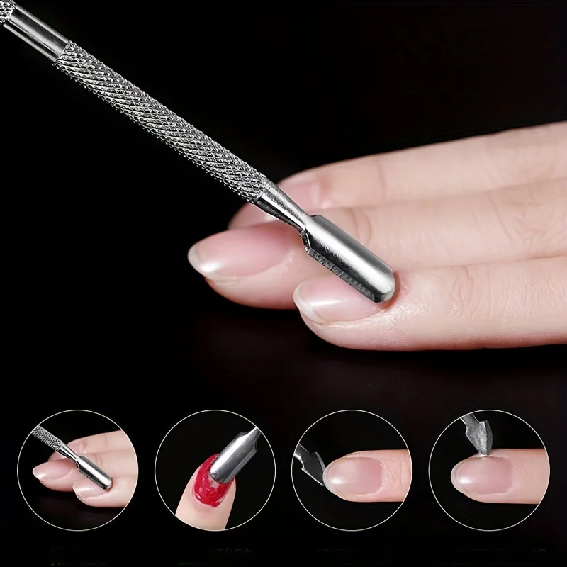3-10 Stück Edelstahl Nagelkunst-Reinigungswerkzeuge, Nagelhautschieber, Metall-Doppelseitiger Löffel, Entferner-Set, Nagelhautentferner für Maniküre – Detail 3
