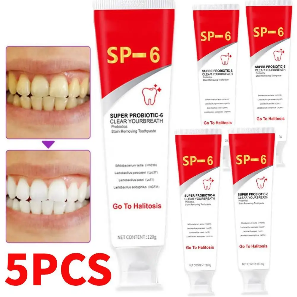 5X Sp-6 Probiotic Toothpaste Removing Bad Breath Yellow Teeth Stains Brighten White Fresh Breath Oral Health Management Product