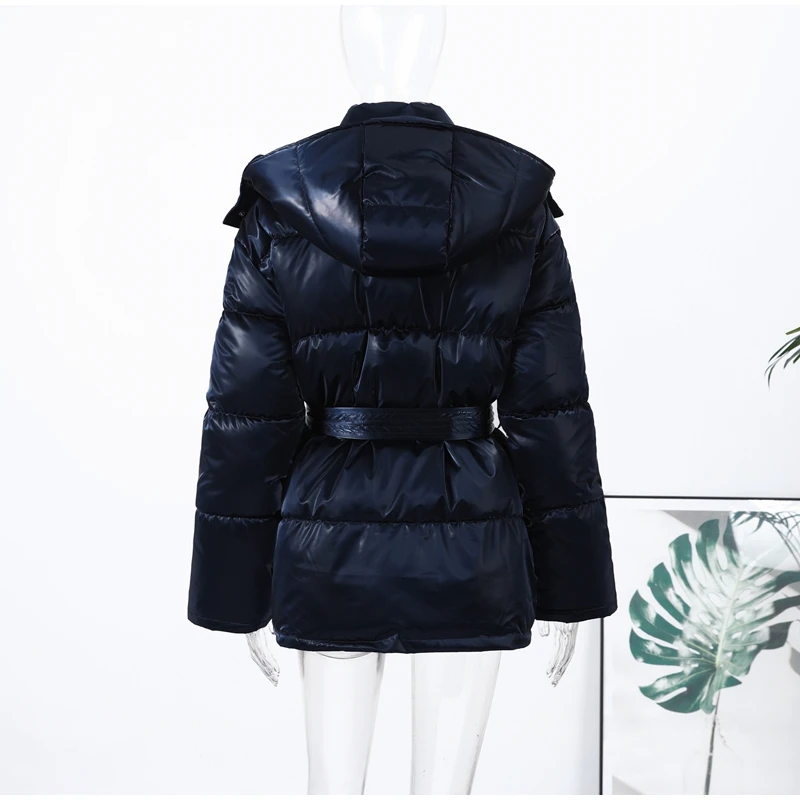 Fashion Glossy Padded Jacket Women's Solid Hooded Long Sleeve Zipper Warm Down Coat 2026 Autumn Winter New Lady Casual Outerwear