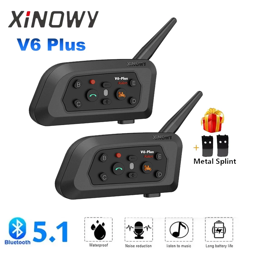 XINOWY V6 Plus Motorcycle Helmet Bluetooth Headset Intercom 1200M Interphone Communicator6 Riders IP5 Waterproof