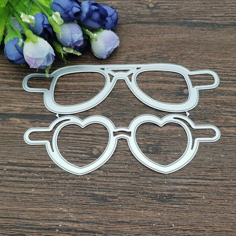 2Pcs Heart-shaped glasses Metal Cutting Dies Stencils For DIY Scrapbooking Decorative Embossing Handcraft Template