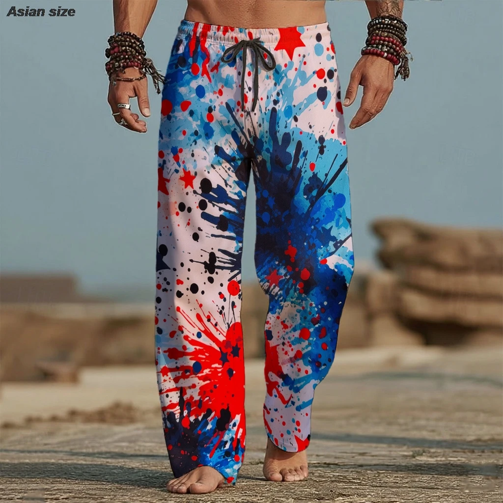 2026 Men's 3D Print Artistic Tie-dye Trousers Baggy Pants Casual Pants Mid Waist Vacation Elastic Drawstring Waist Pants Spring