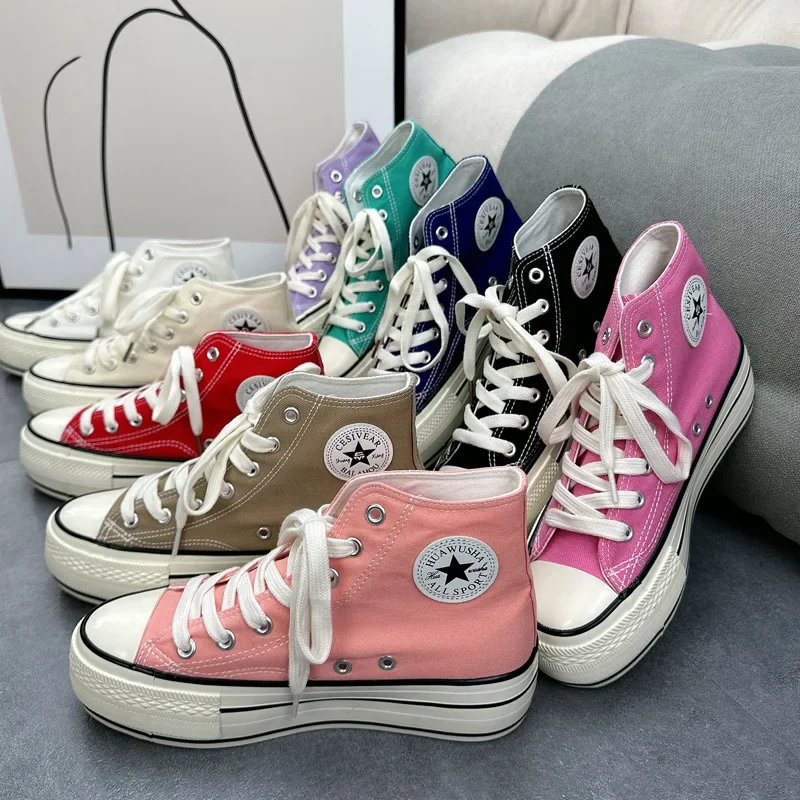 Canva Women's2023 جديد ربيع الخريف أحذية منصة عالية الجودة تنوعا خمر مشرق النفط طالب أحذية قماشية مع نعل سميك #2