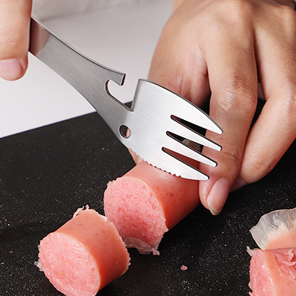 

2Pcs Stainless Steel Spoon and Fork 5-in-1 Utility Spork Multifunctional Camping Flatware for Travel Family Restaurant Compact