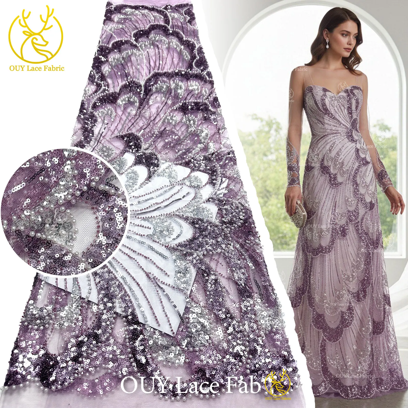 

2026 African Handmade Beaded Sequins Embroidery Lace Fabric High Quality French Nigerian Bridal Mesh For Wedding DIY Sewing 5Y