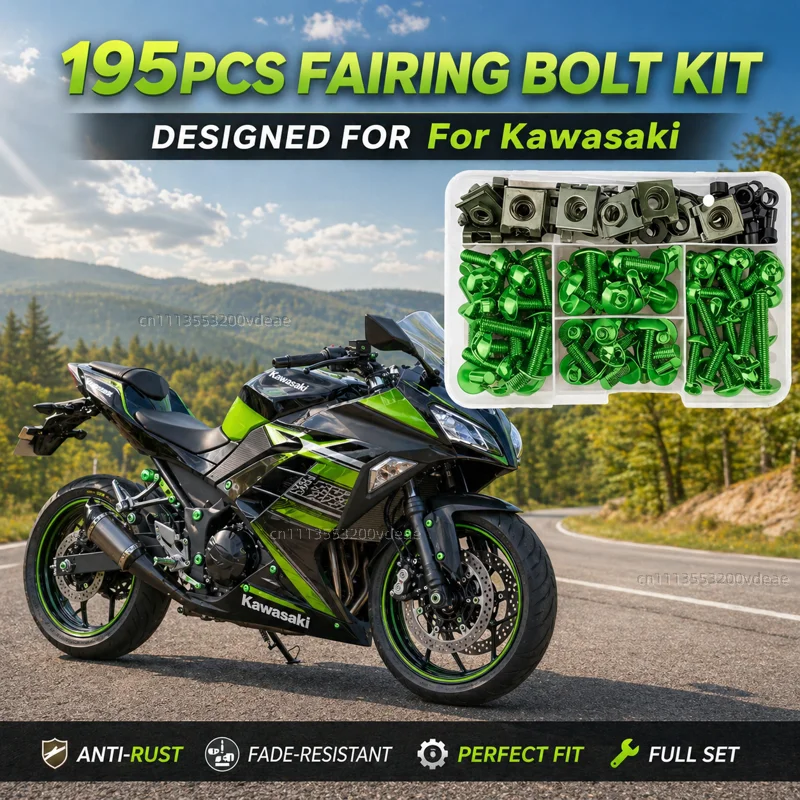 

195Pcs Motorcycle Aluminum Fairing Bolt Screws Kit Nut Clips For Kawasaki Ninja H2 H2R Zx6R Zx12R 400 650 1000 Zx9R CNC Fastener