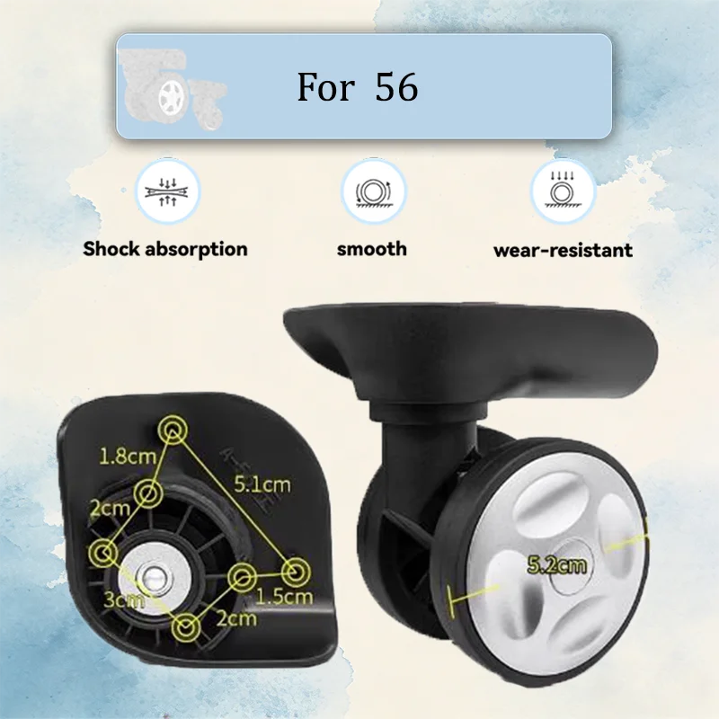 For 56 Heavy Duty Luggage Wheels 300LBS Load 360° Swivel TPU Mute Shockproof Suitcase Repair Parts