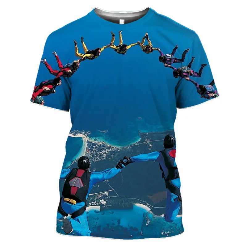 3D Extreme Sports Enthusiasts Skydiving Printing T Shirt Hot Air Balloon Graphic T-shirts For Men Kid Fashion Cool Clothing Tops