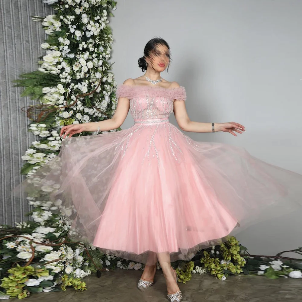 

Mignon Organza A-line Off-the-shoulder Neck Prom Gown Floor-length Formal Sequins Elegant Evening Party Dress for Women 2023