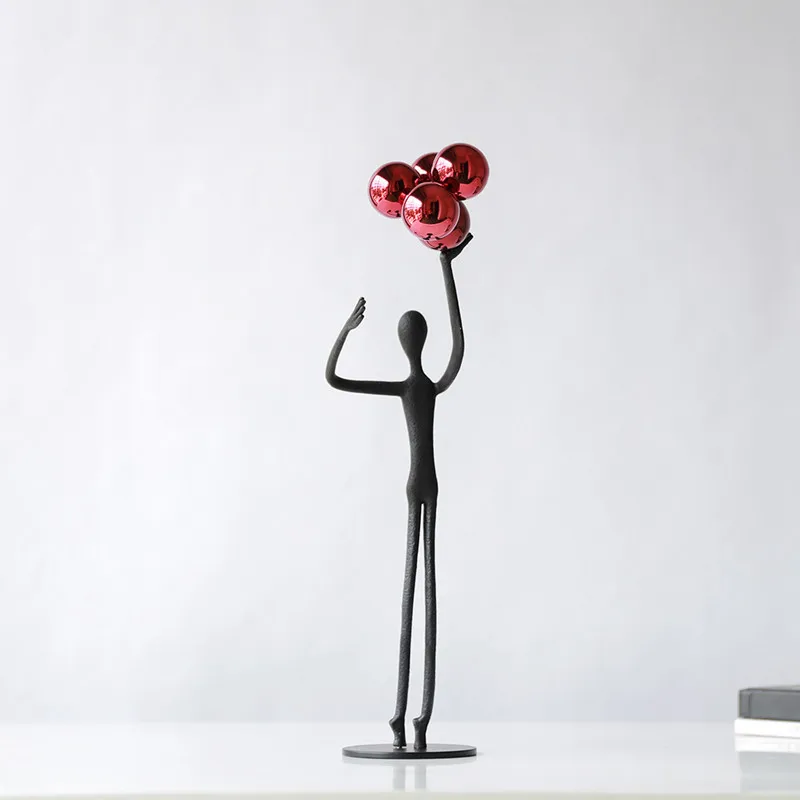 Abstract Art: Black Cast Iron Man Holding Ball Pendant, Metal Sculpture, Living Room Decoration, Statues, Window Display Crafts