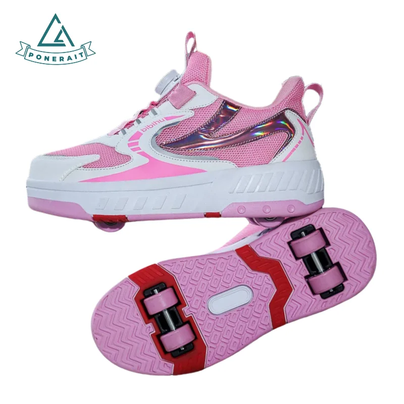 

PONERAIT Roller Skates Boys Girls Adjustable Spinning Buckle Design 4 Wheels for Beginners Teens Breathable Mesh Perfect Gift