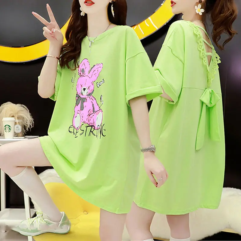 Sem costas rendas arco camiseta 2025 verão feminino oversized solto camiseta feminina manga curta streetwear sexy doce topos estilo bf t