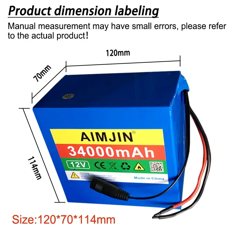 12v 34000mah bateria recarregável de íon-lítio 3s12p 34ah para lâmpada led luz solar luz de rua energia de backup etc