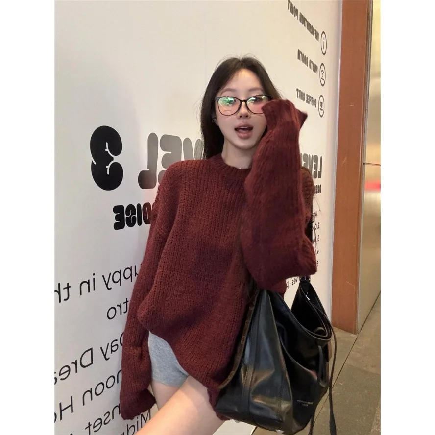 الكورية شيك لينة مريحة جولة Ne البلوز سترة المرأة شتاء جديد Sle فضفاض طويل Sve محبوك ارتداء للتنقل