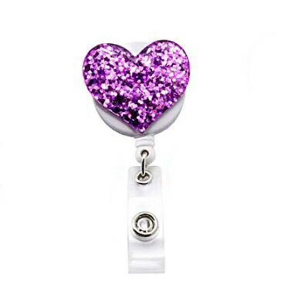 

3Pcs Heart Shaped Rhinestone Retractable Badge Reel Alloy Id Card Holder Name Tag Clip for Office Staff Nurses Students