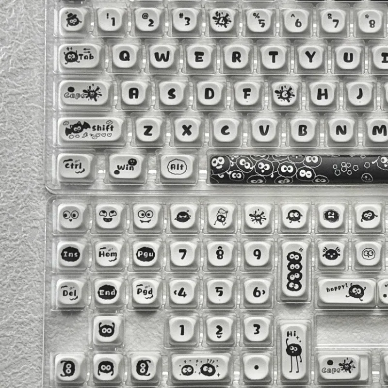 

Колпачки для клавиш с мультяшной тематикой, материал PBT, MO, профиль, сублимация, милая личность, черно-белое украшение для клавиатуры, подарки для друзей