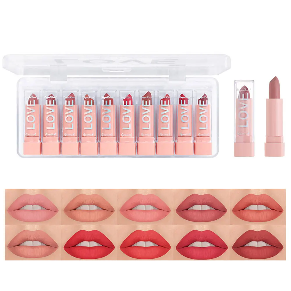 Juego de regalo de lápiz labial mate, 10 Uds., 24 horas, barras de labios resistentes al agua, cosméticos coreanos, producto de maquillaje para mujeres, tinte de labios
