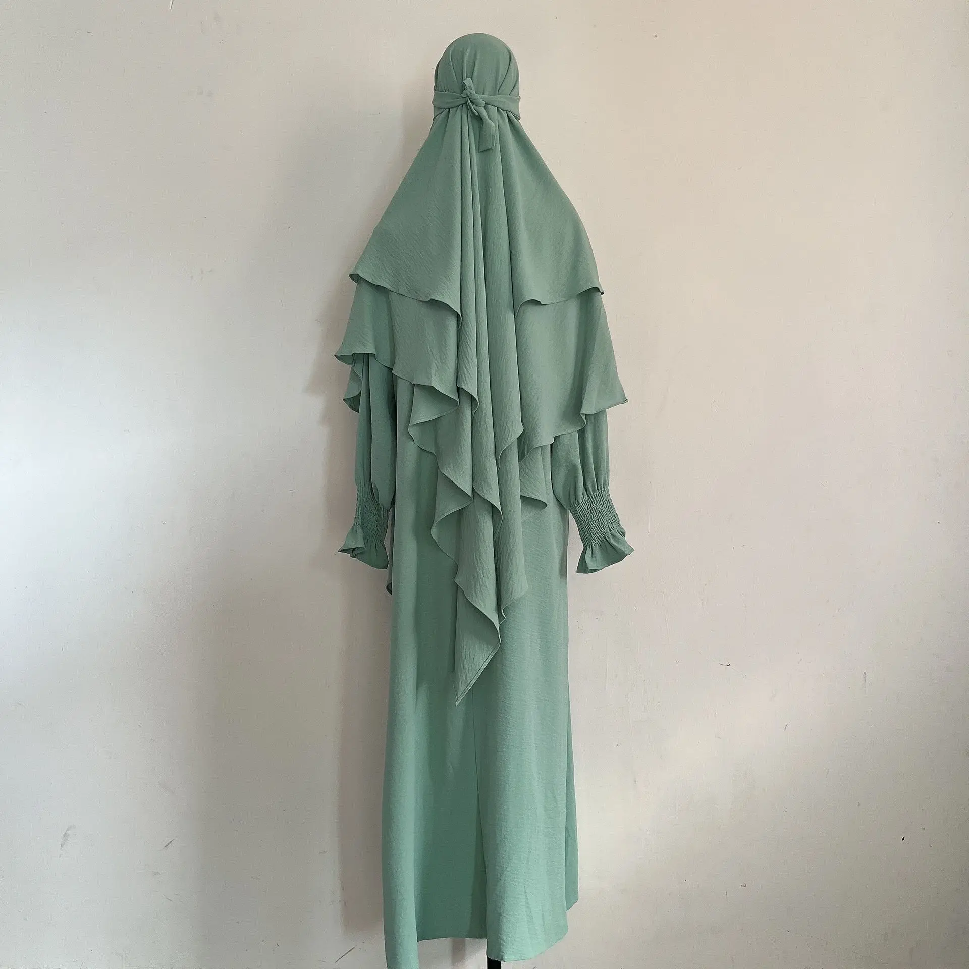 عيد فستان البدلة 2 قطعة مجموعات النساء مزدوجة الطبقات الحجاب قفطان مسلم فيستدوس الحجاب عبايات وتتسابق المغرب رمضان دبي #4