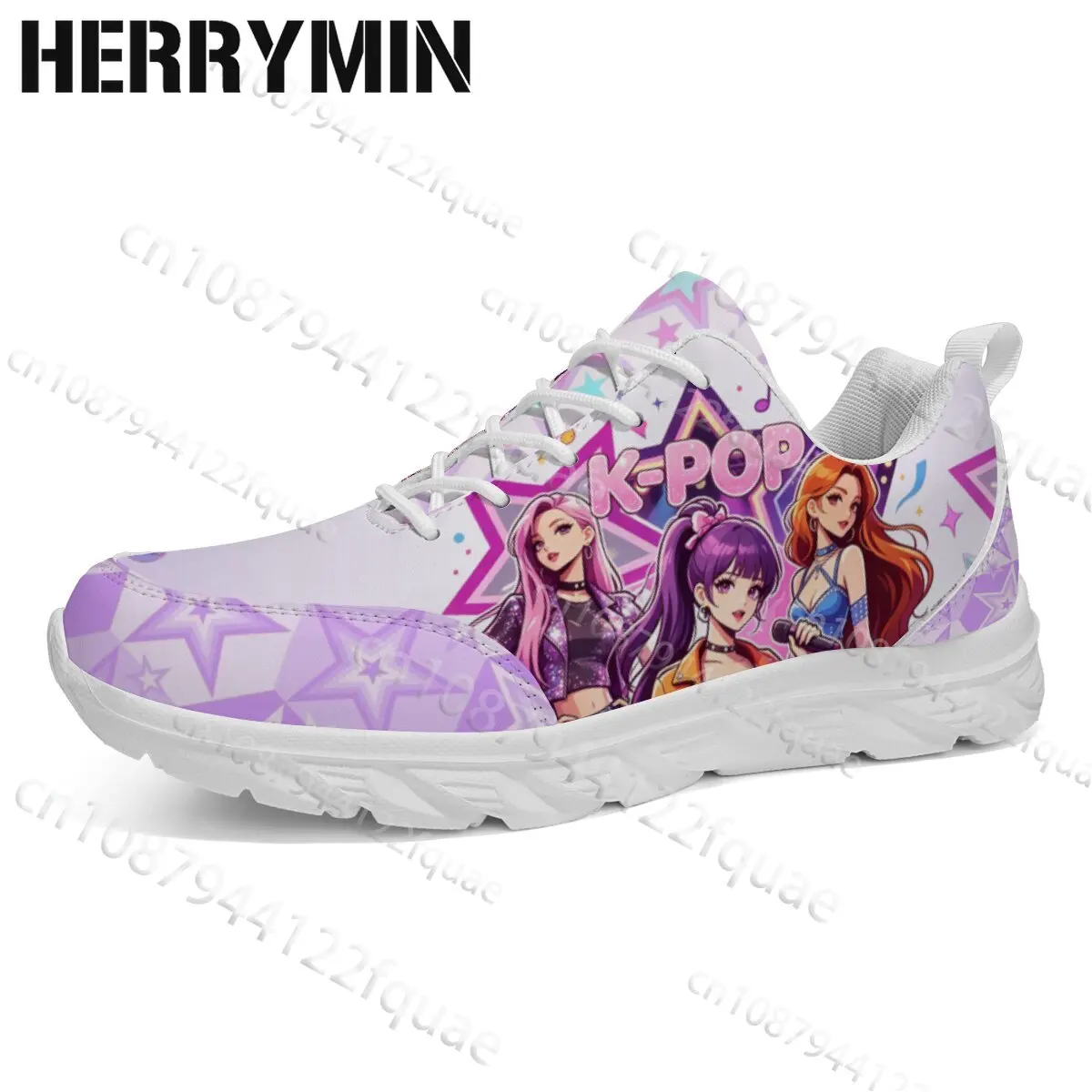 New Hot Selling Purple Style Cartoon Girl Group Print Youth Student Sneakers Fashion Campus Wear Girls Woman Parent Child Shoes
