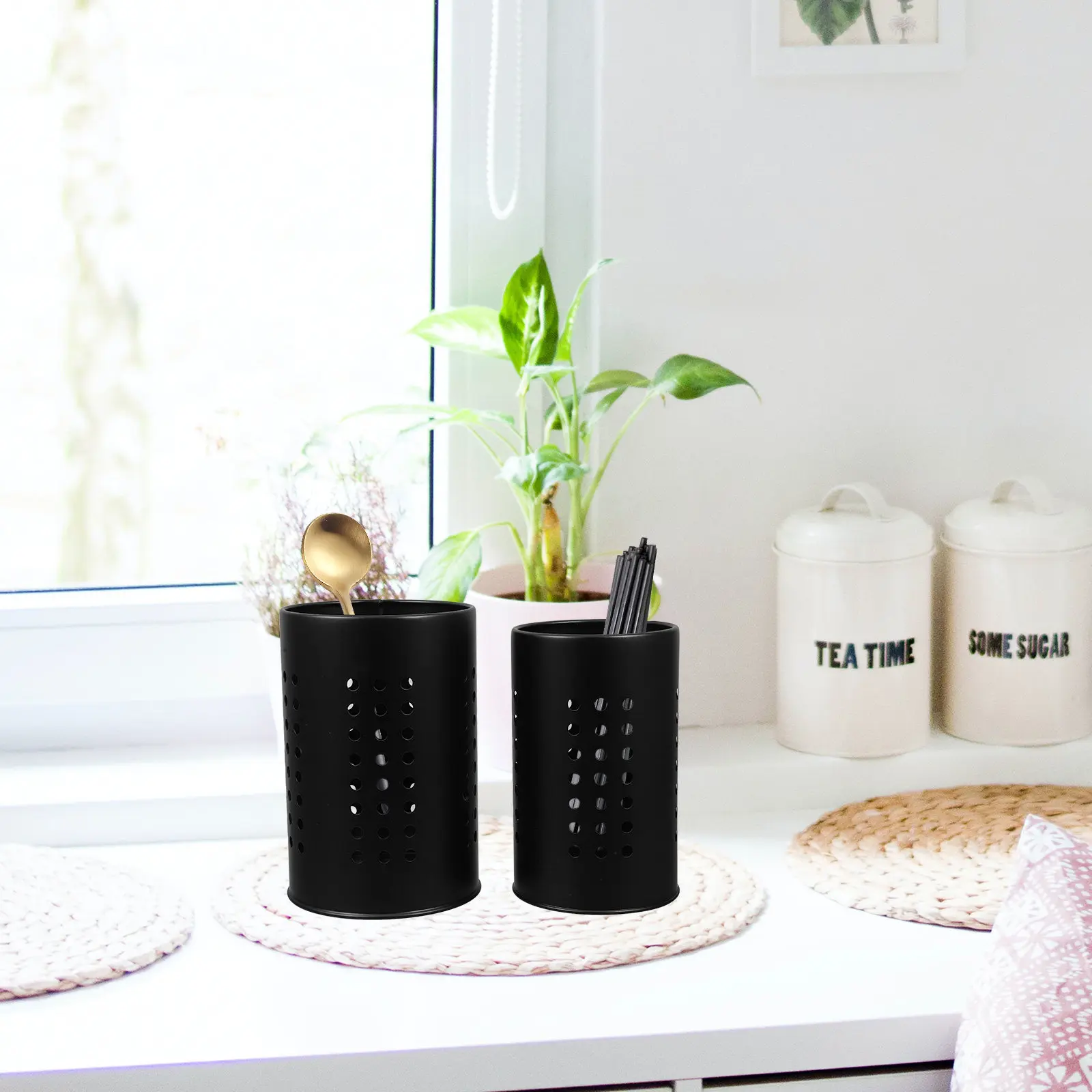 

2Pcs Stainless Steel Chopstick Holder Hollow Round Design Kitchen Utensil Organizer for Countertop Modern Drying Storage Caddy