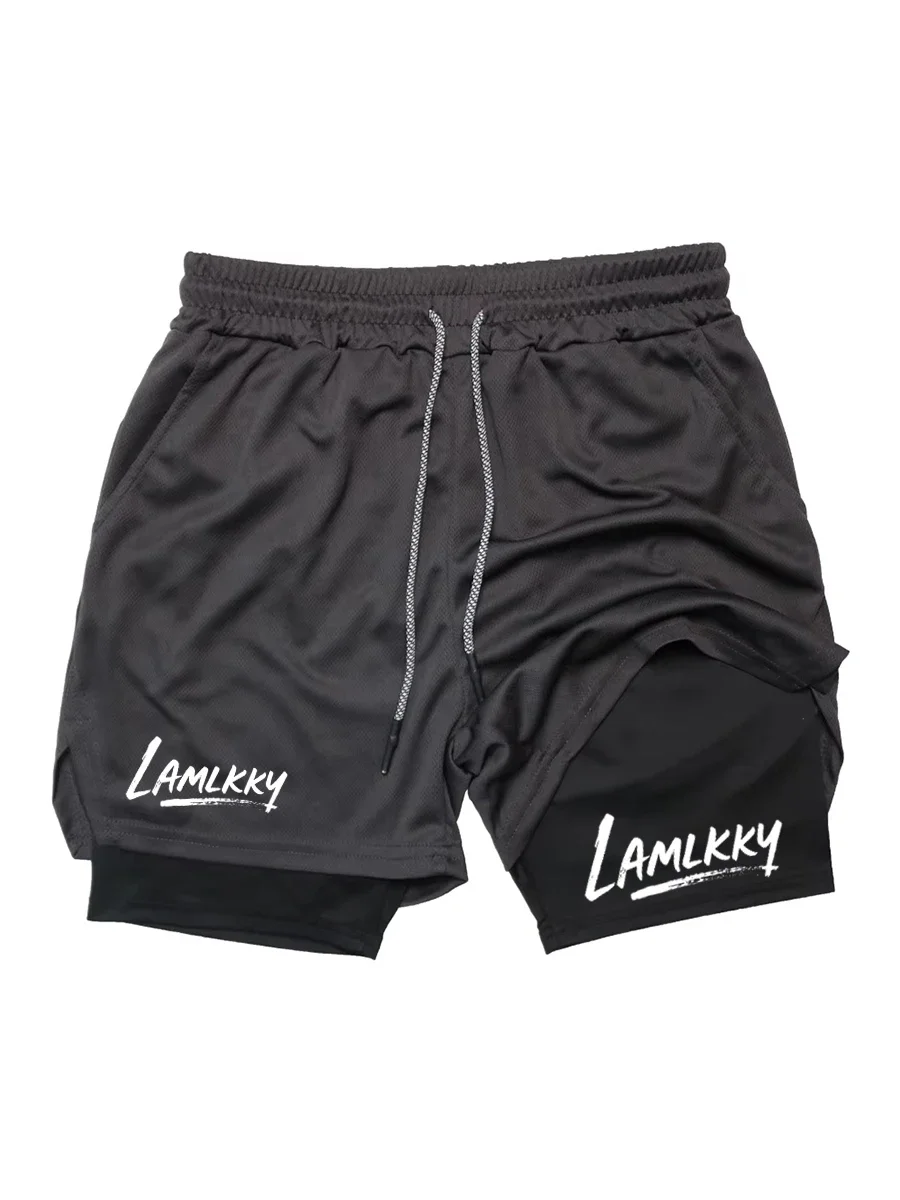 

LAMLKKY мужские шорты для бега с принтом 2 в 1, двухслойные спортивные шорты, шорты для тренажерного зала и фитнеса, тренировочная нижняя часть для бега, мужская одежда