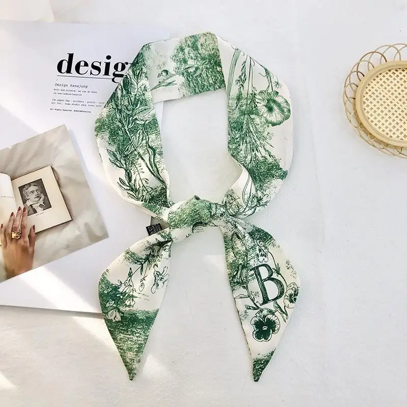 26 Letter Print Long Scarf Narrow Ribbon Headband Neck Scarves Handle Bag Band Bandana Hair Tie Neckerchief Silk Small Scarves