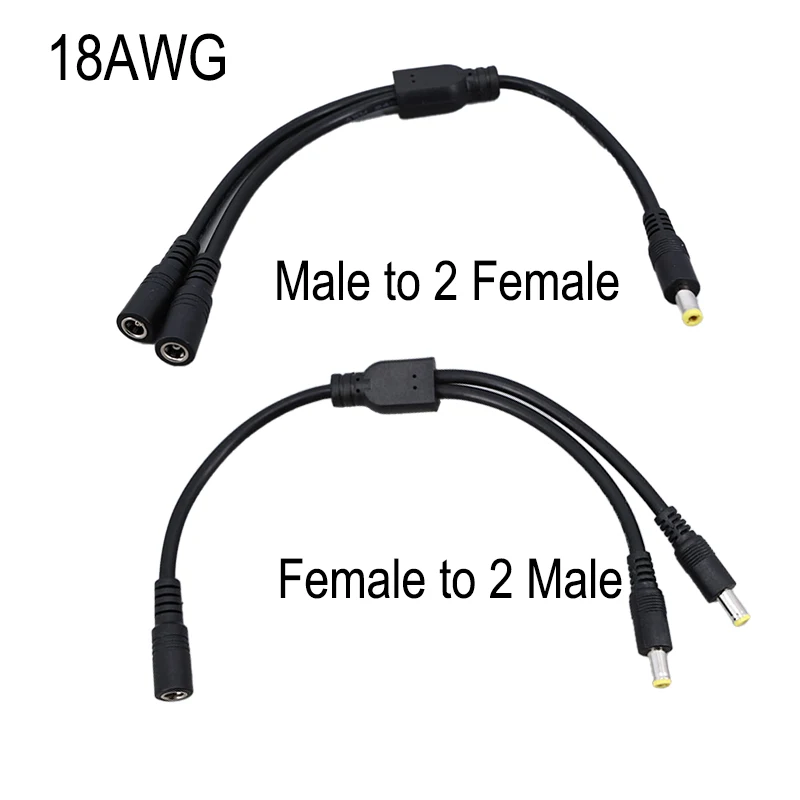 40cm 5.5x2.5mm 18awg 10A 5V-36v 2 Way 1 Male to 2 Male Female DC Power Supply Adapter Cable 5.5x2.5 Splitter Connector Plug A7 view 4
