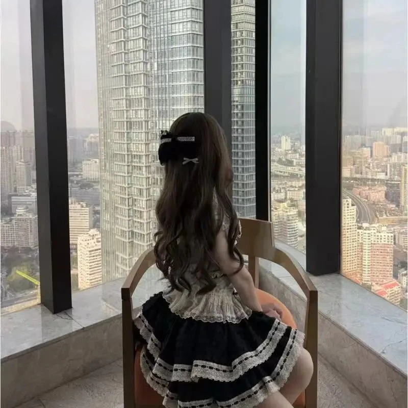 Lolita em camadas bolo cinta vestido de princesa estilo japonês bonito versátil cintura alta fino arco renda sem mangas vestido curto
