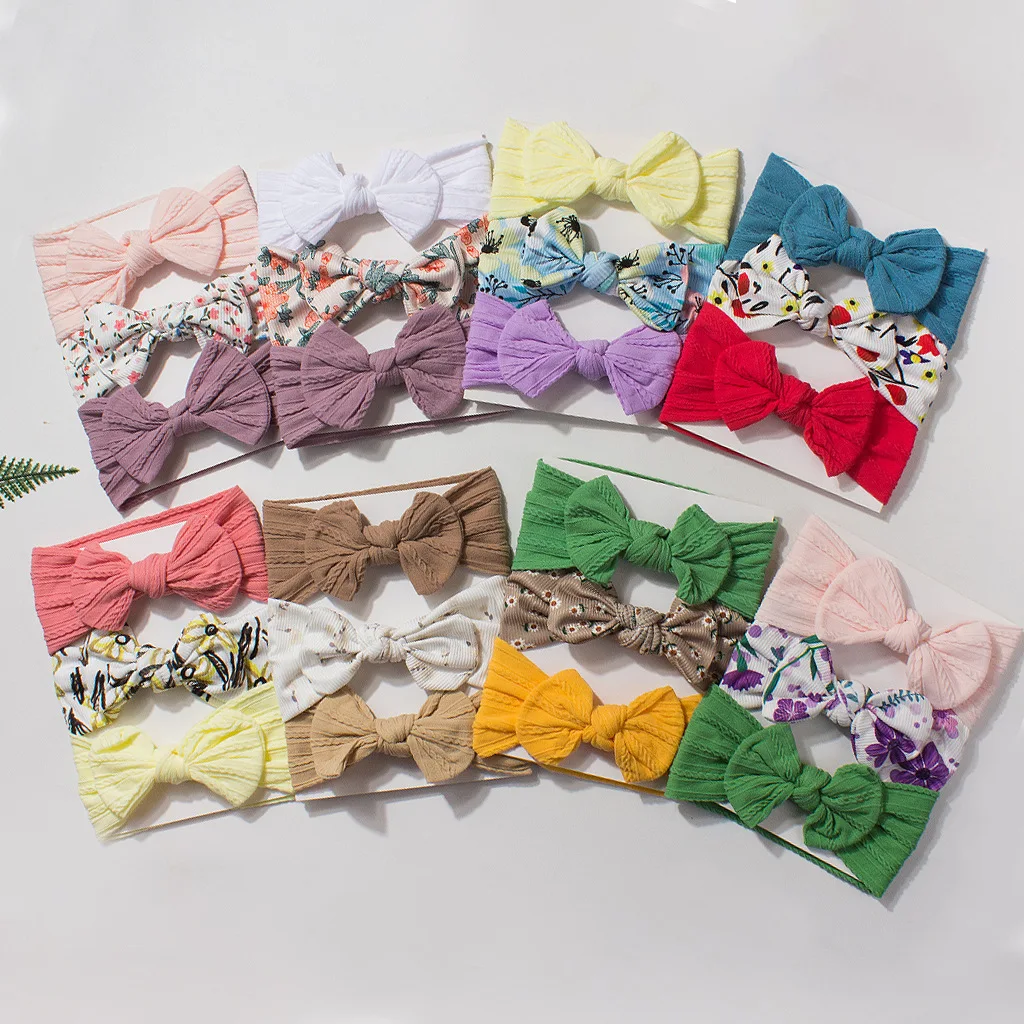 Juego de 3 Diademas Acanaladas con Lazo Grande y Diseño Floral para Bebés, Recién Nacidas, Niñas, Turbantes Elásticos Suaves, Accesorios para Niñas Pequeñas