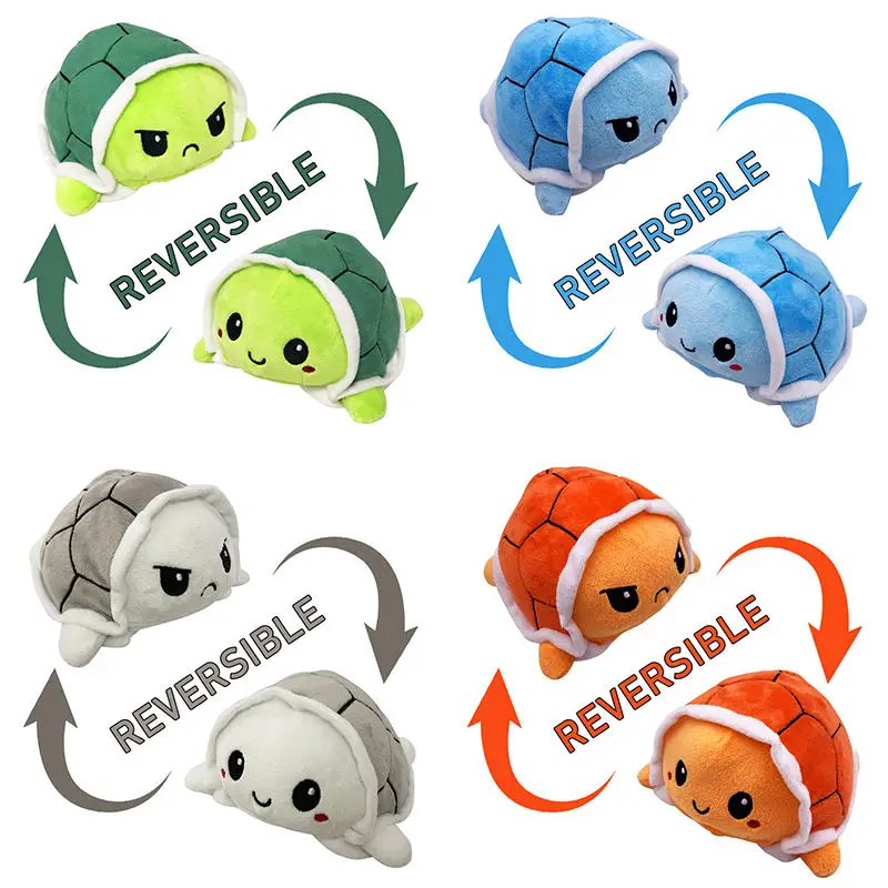 New Arrival Double Sided Soft Cute Turtle Plushie Reversible Peluche Flip Mood Plush Stuffed Toy Reversible Turtle