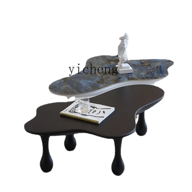 

Zk Stone Plate Coffee Table Living Room Home Small Apartment French Shaped Minimalist High Sense Black Cloud Tea Table