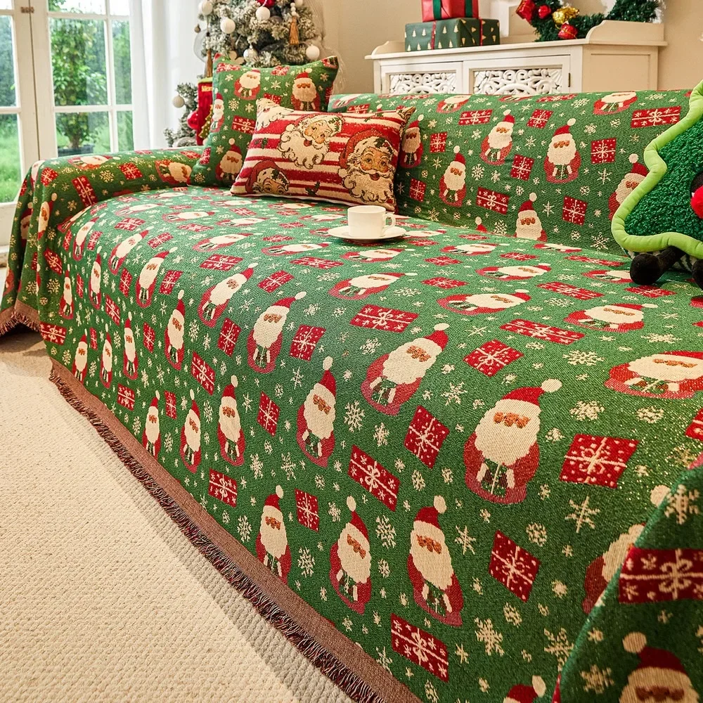 Christmas Wind Sofa Towel Four Seasons Universal Chenier Sofa Cover Cloth  Anti Cat Scratch Seat Cushion Non-slip Full Cover