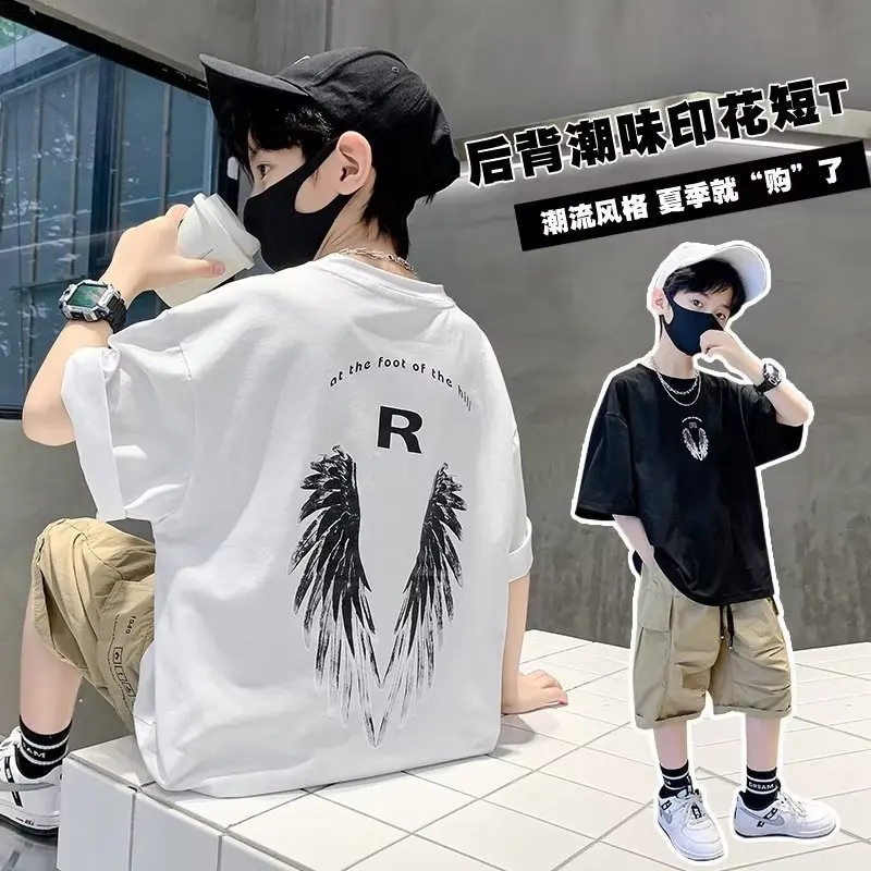 2023 Summer Kids Clothes Streetwear Cartoon Print T Shirt 100%Cotton Tops Children Boys Girls Clothes Short Sleeve O-Neck Tees