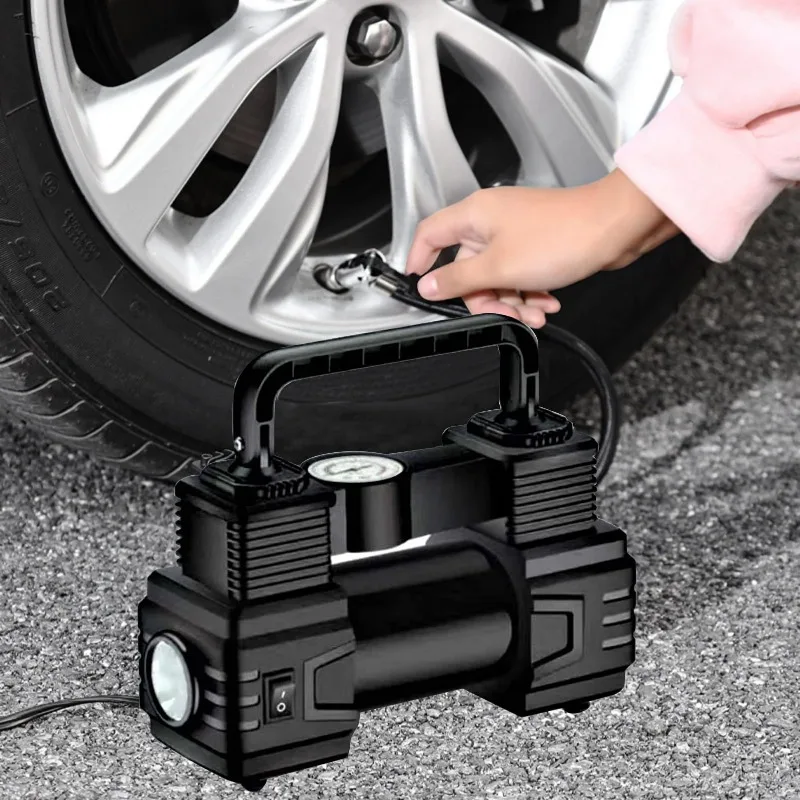 

Mini Air Compressor Dual Cylinder Heavy Duty Tire Inflator with LED Light Car Electric Air Pump Auto Inflatable Pump 12V 150PSI